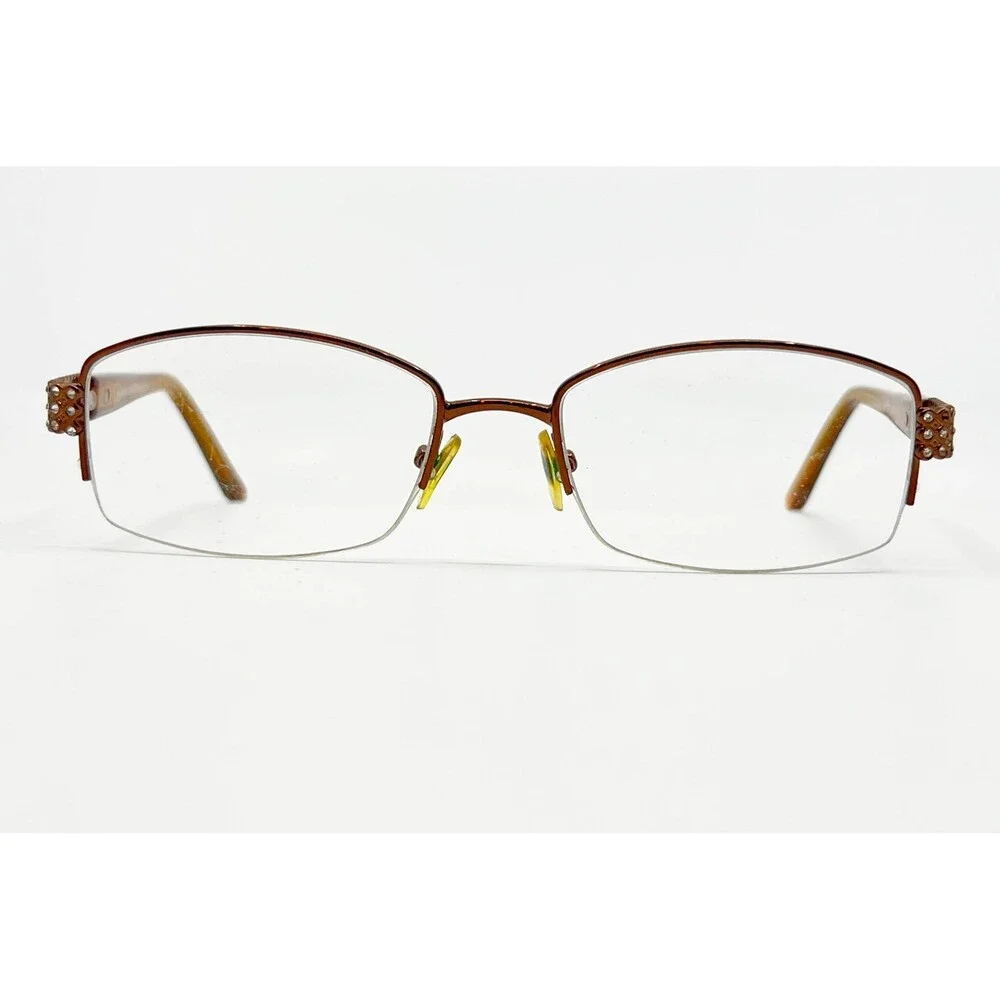 Runway Couture Eyeglasses Womens Brown Half Rim Rhinestone ECE-224 51-17-135